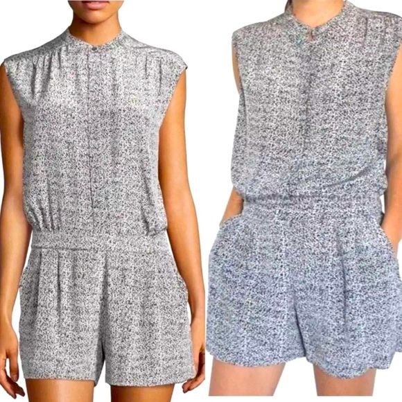 Vince 100% silk short sleeves romper spring summer dot has pockets vacation sz 6 - Picture 1 of 3